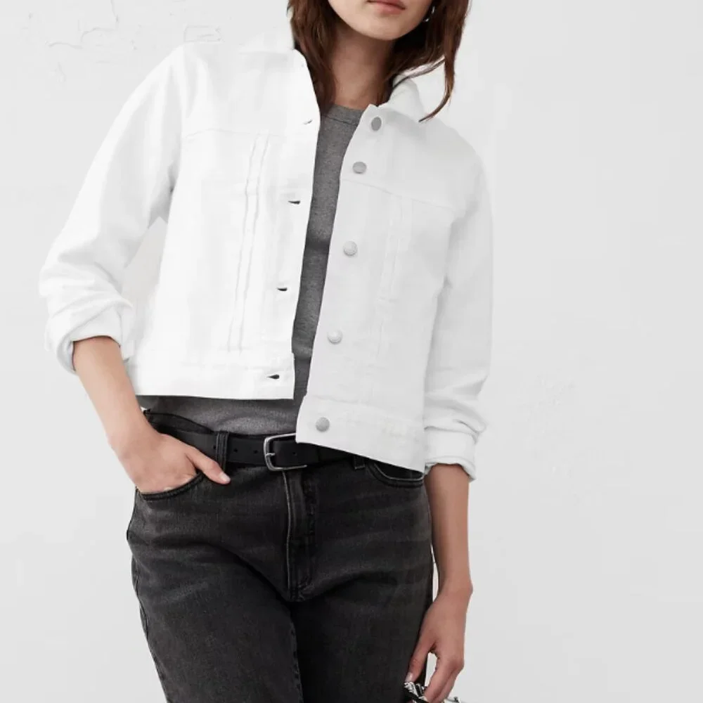 Banana Republic Factory Women's Denim Trucker Jacket, White, Large, NWT - Picture 1 of 4